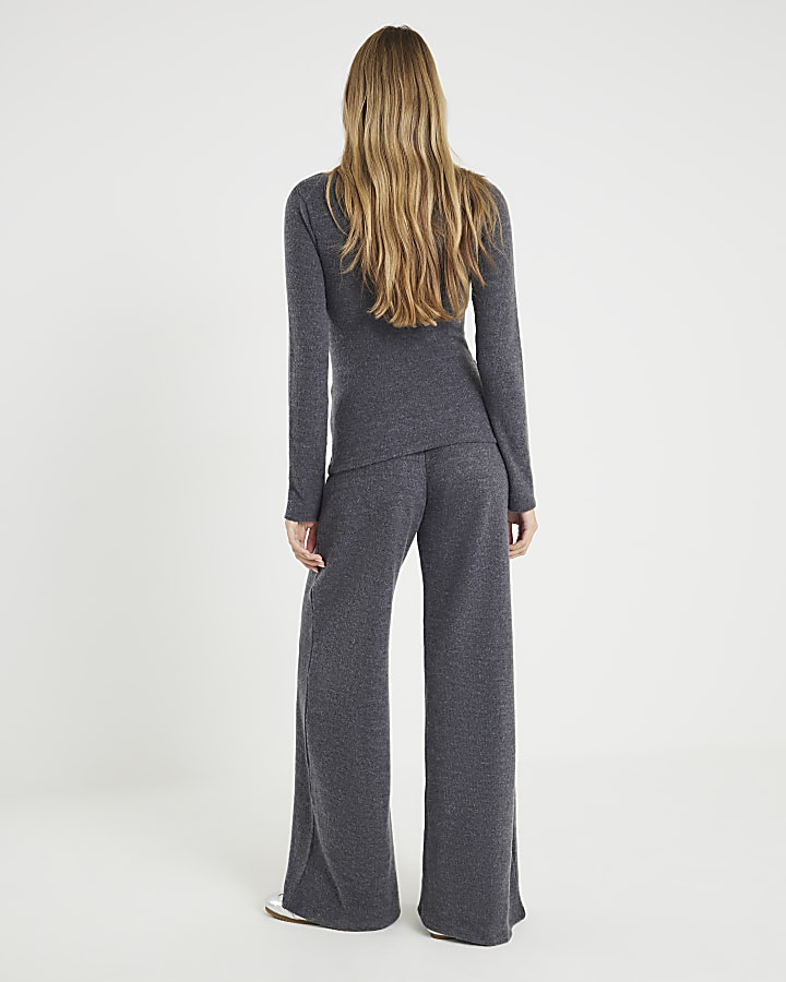 River Island Grey Cosy Wide Leg Trousers