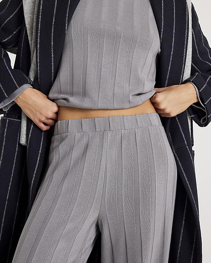 River Island Grey Cosy Wide Ribbed Trousers