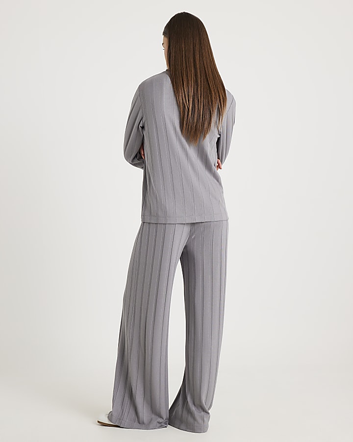 River Island Grey Cosy Wide Ribbed Trousers