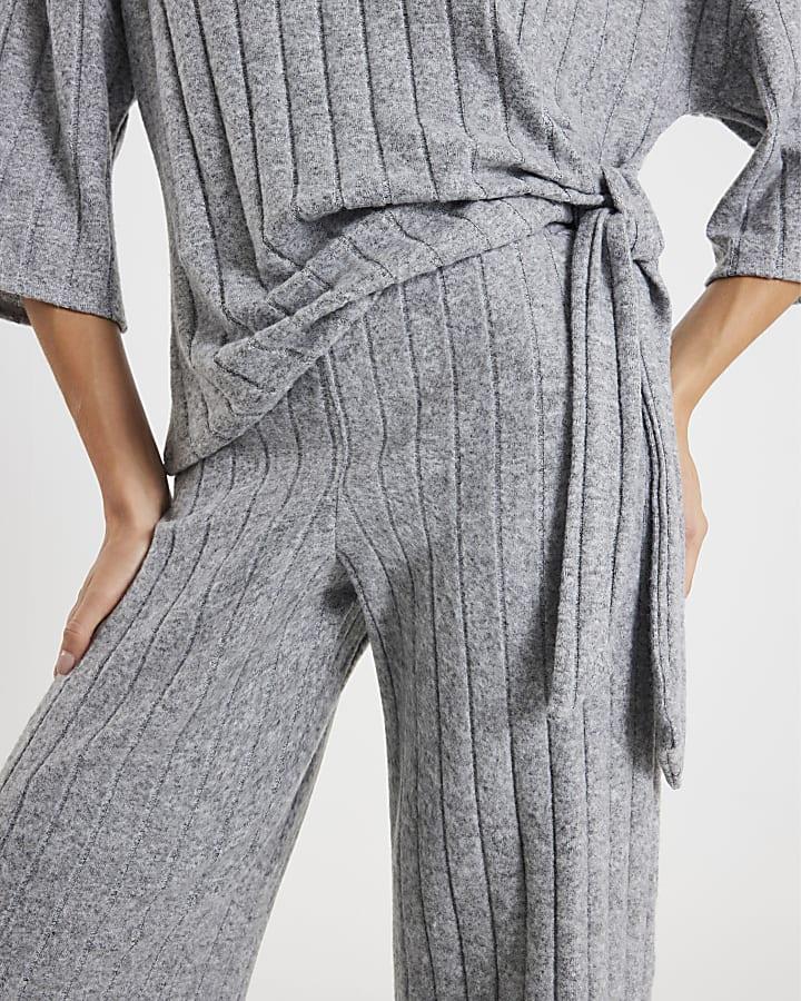 River Island Grey Cosy Wide Ribbed Trousers