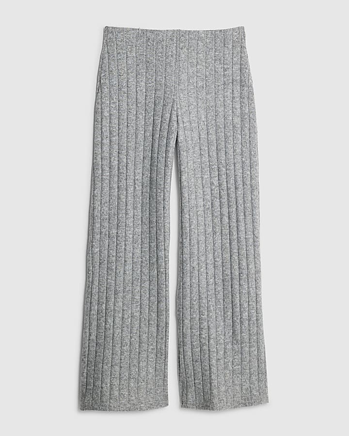 river island Grey Cosy Wide Ribbed Trousers