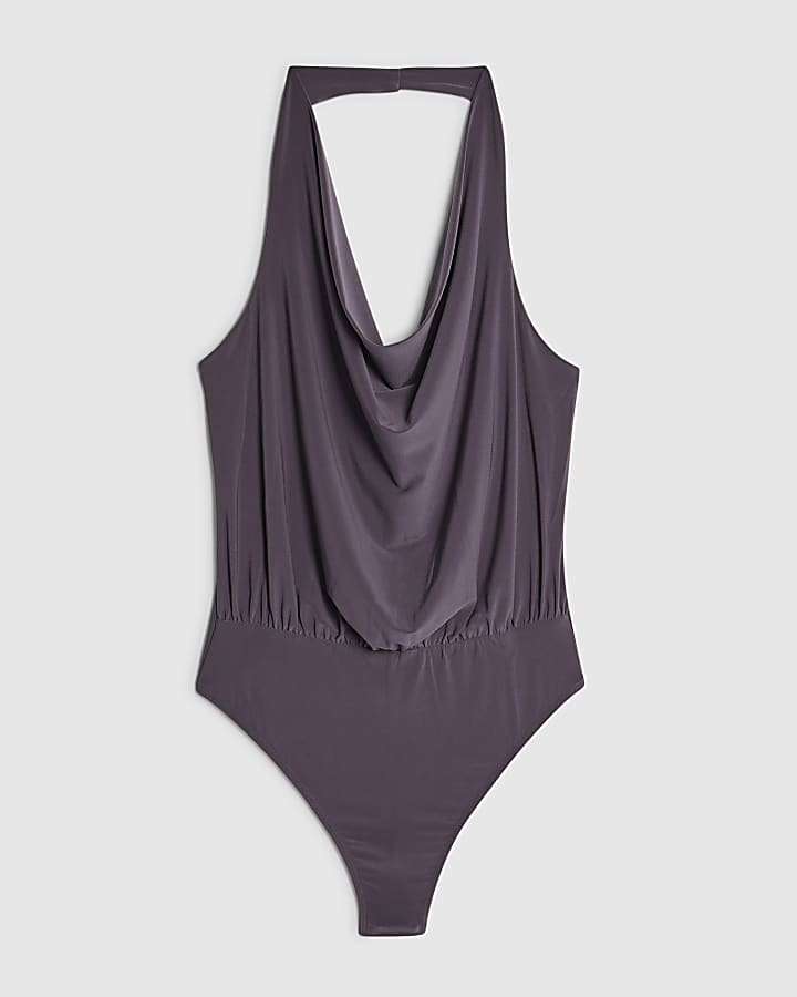 river island Grey Cowl Neck Halter Bodysuit