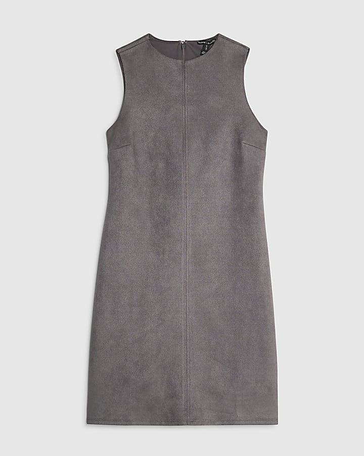 river island Grey Faux Suede Shift Dress