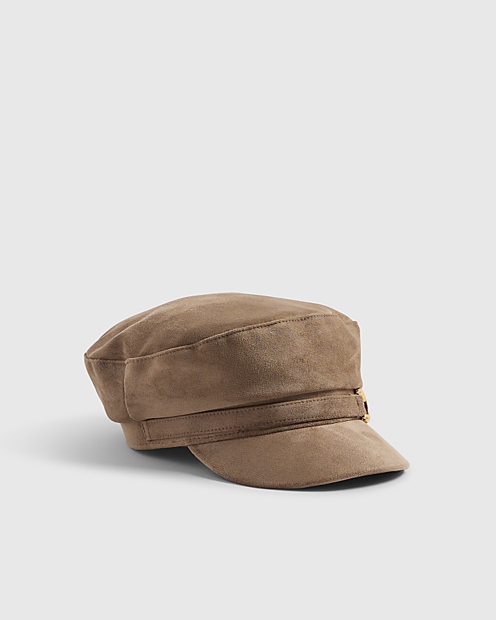 River Island Grey Faux Suede Snaffle Baker Boy Hat