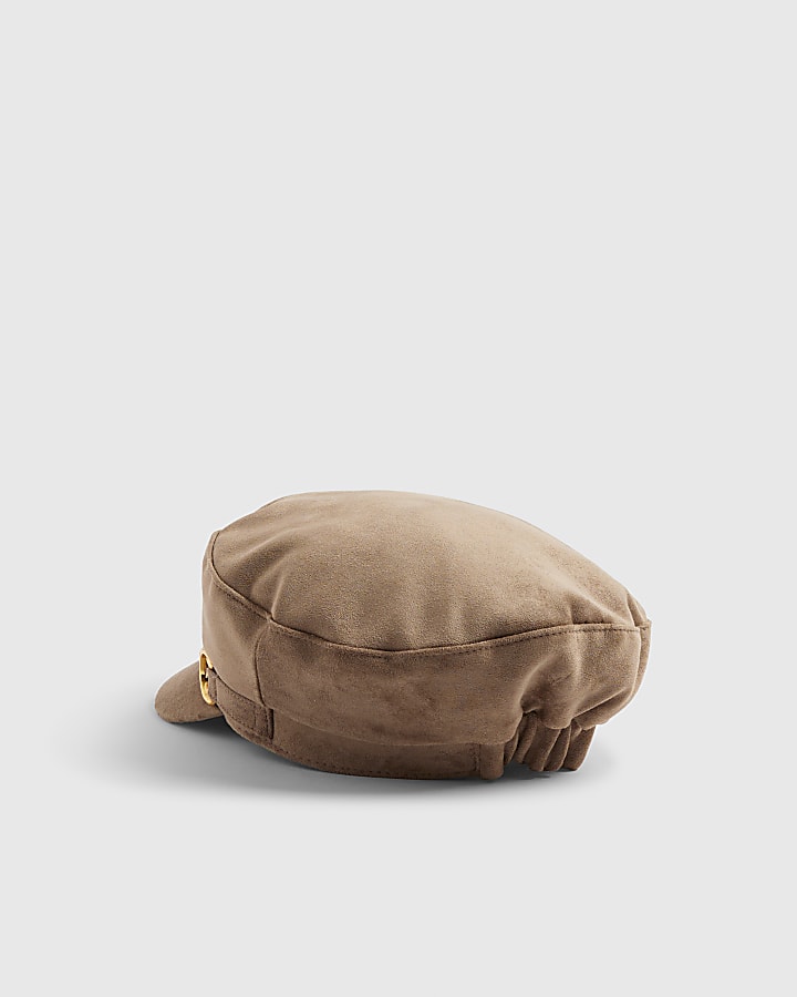 River Island Grey Faux Suede Snaffle Baker Boy Hat