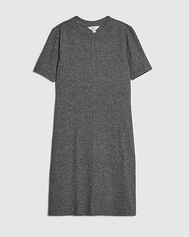 river island Grey Fitted Cosy Seamed Mini Dress