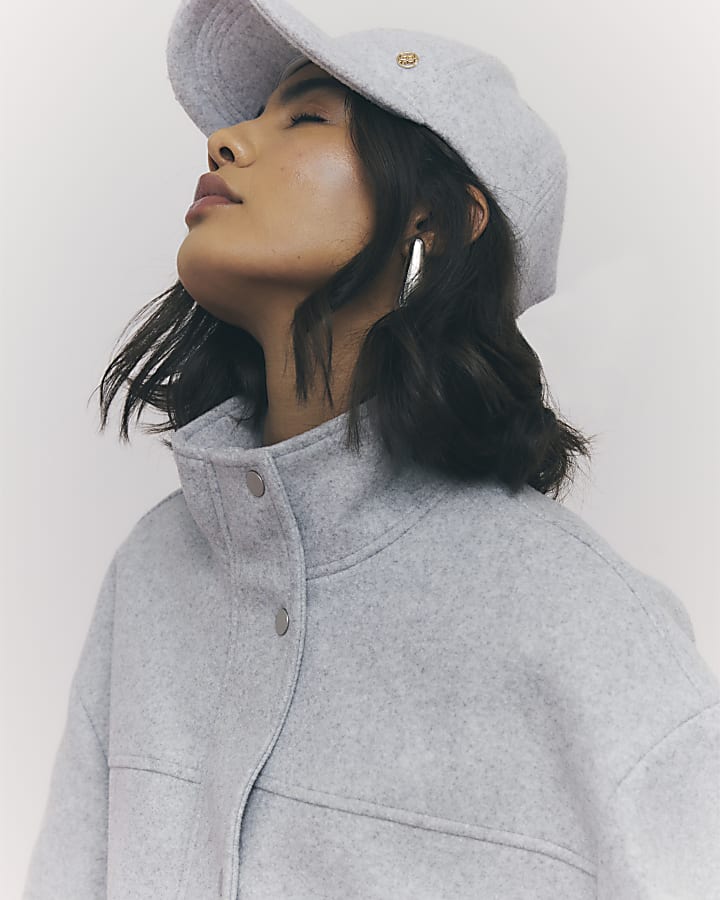 River Island Grey Funnel Neck Bomber Jacket