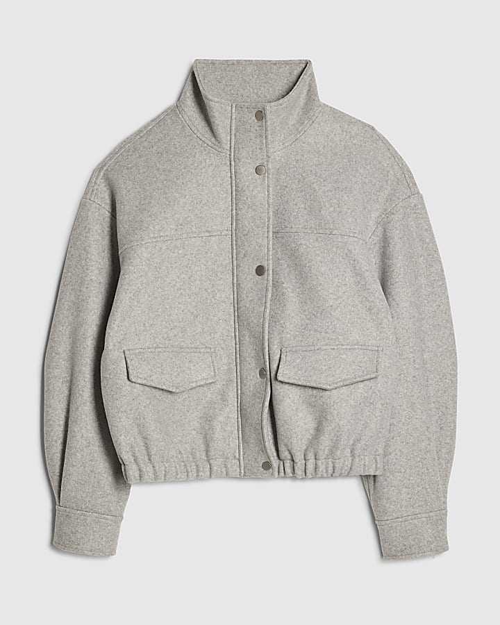 river island Grey Funnel Neck Bomber Jacket