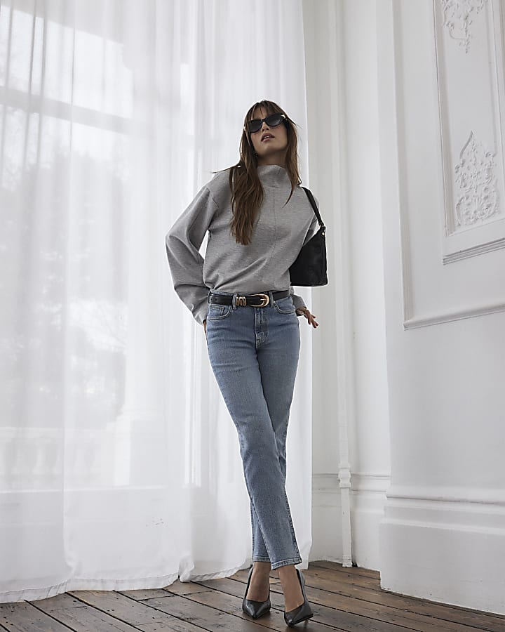 River Island Grey Funnel Neck Top