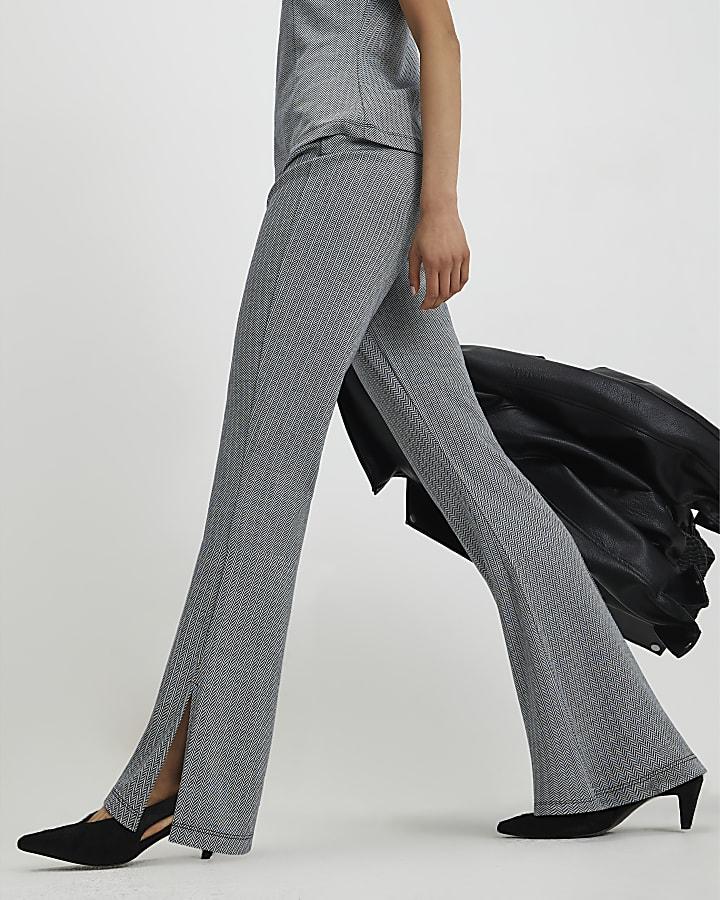 River Island Grey Herringbone Flared Trousers