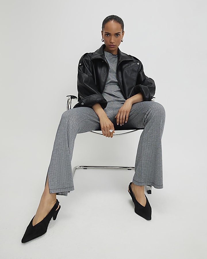 River Island Grey Herringbone Flared Trousers