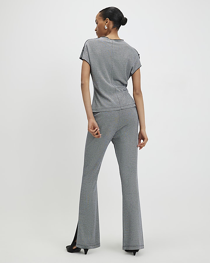 River Island Grey Herringbone Flared Trousers