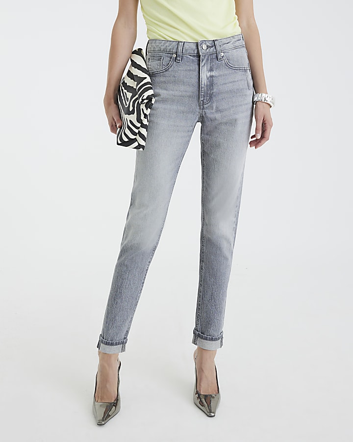River Island Grey High Rise Sculpt Mom Jeans