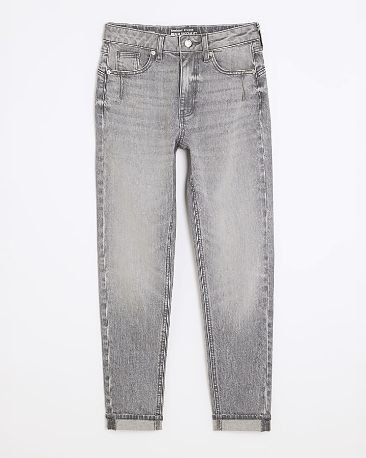 river island Grey High Rise Sculpt Mom Jeans