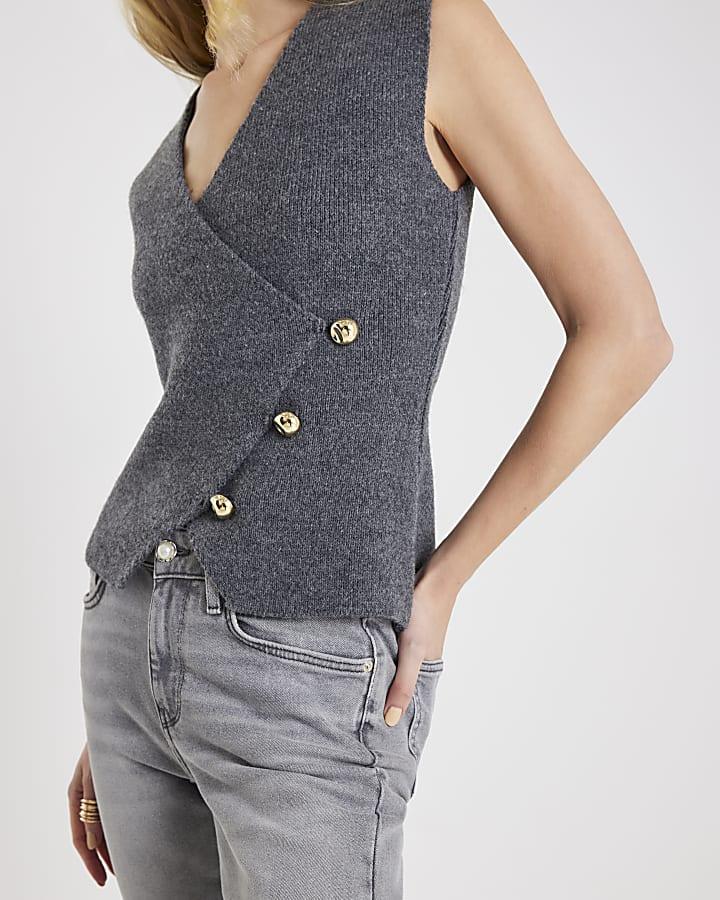 River Island Grey Knitted Asymmetric Waistcoat