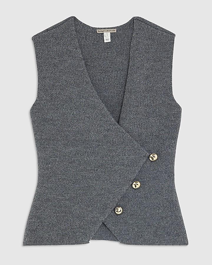 river island Grey Knitted Asymmetric Waistcoat
