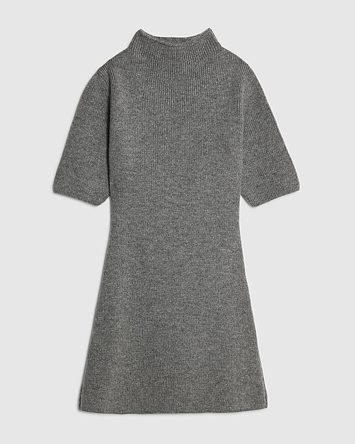 river island Grey Knitted High Neck Mini Dress