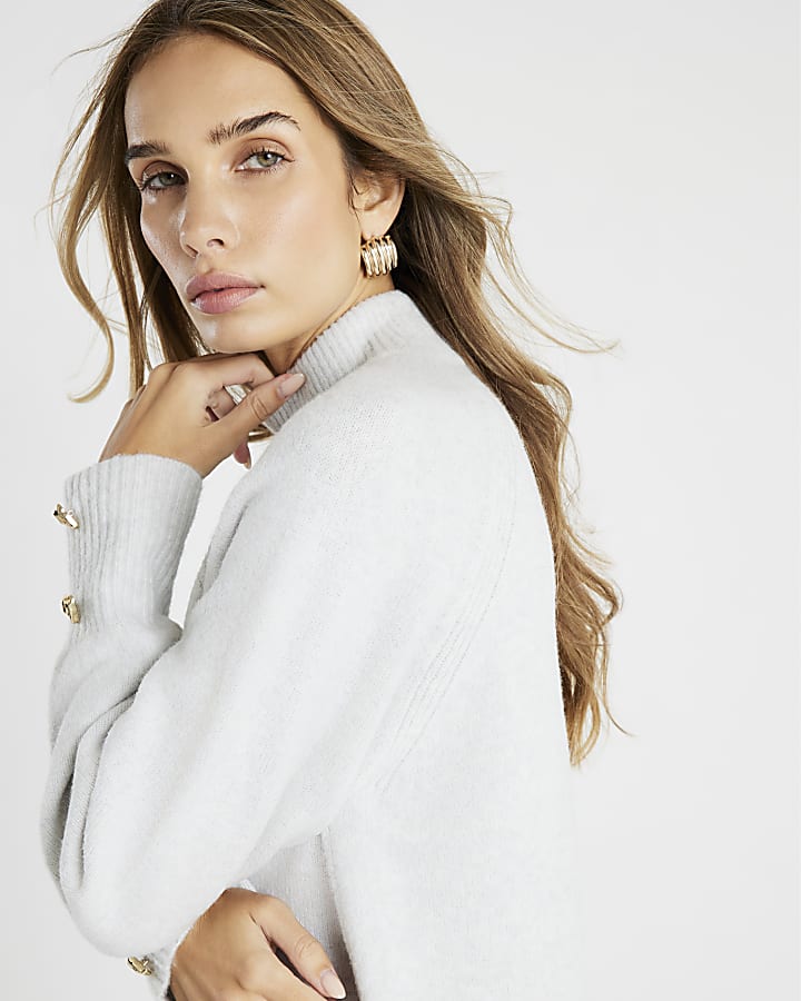 River Island Grey Knitted Long Sleeve Jumper Dress