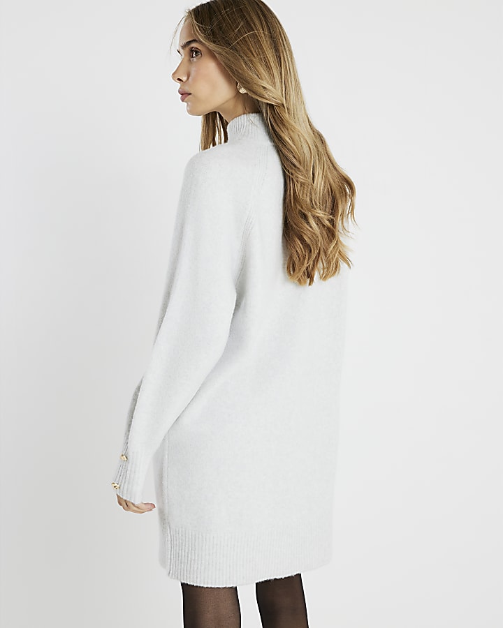 River Island Grey Knitted Long Sleeve Jumper Dress