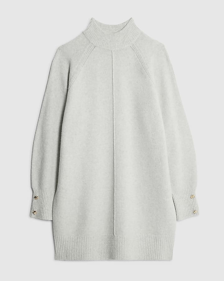 river island Grey Knitted Long Sleeve Jumper Dress