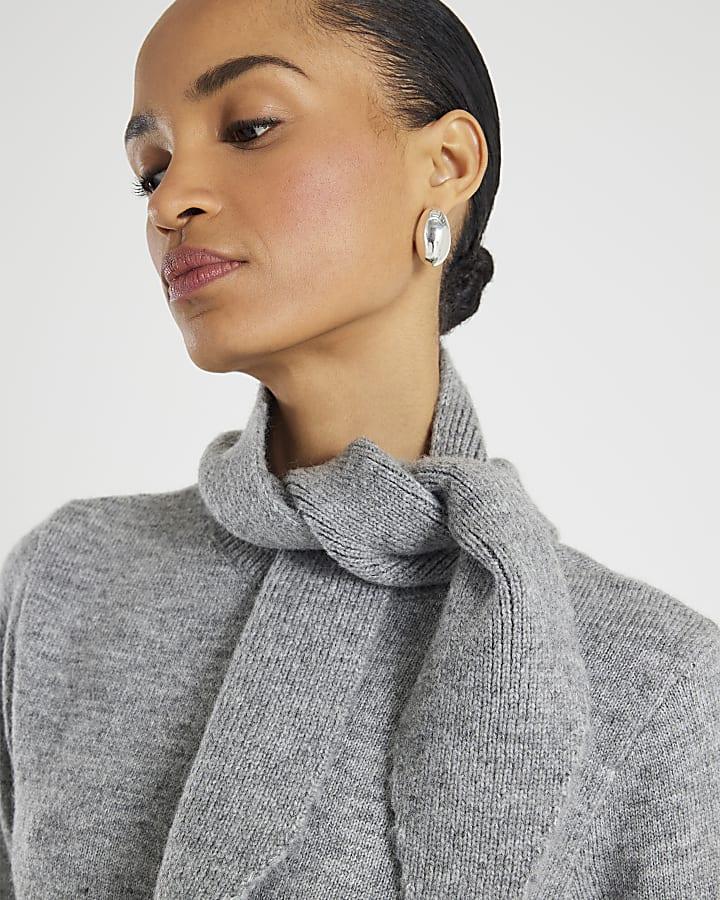 River Island Grey Knitted Scarf Neck Jumper