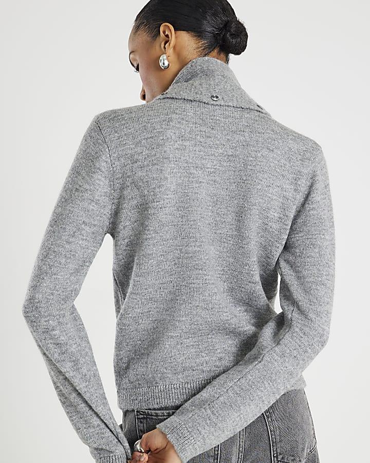 River Island Grey Knitted Scarf Neck Jumper