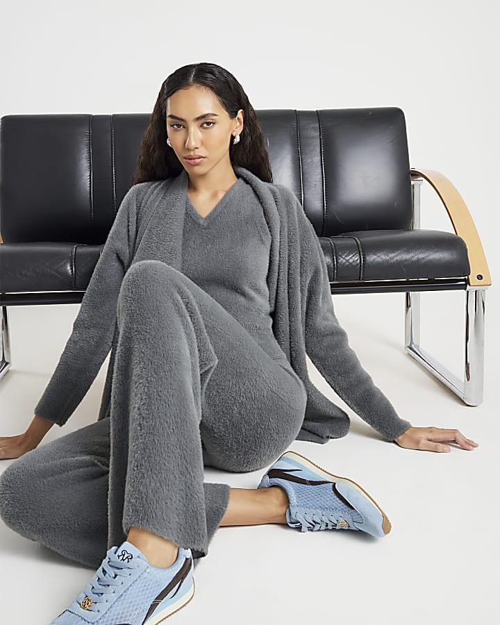 River Island Grey Knitted Wide Leg Lounge Trousers