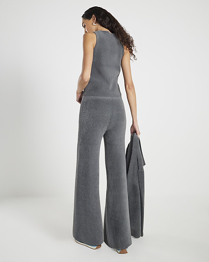 River Island Grey Knitted Wide Leg Lounge Trousers