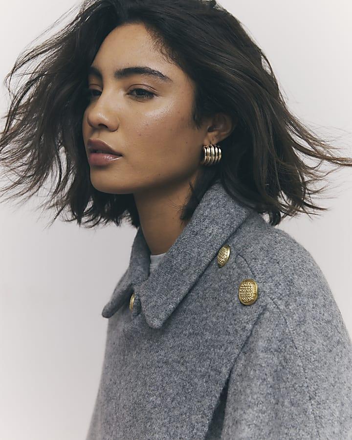 River Island Grey Knitted Wrap Button Cape