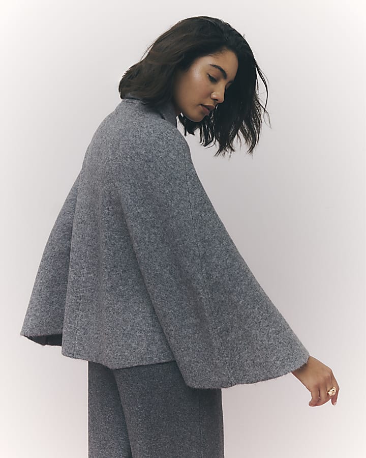 River Island Grey Knitted Wrap Button Cape