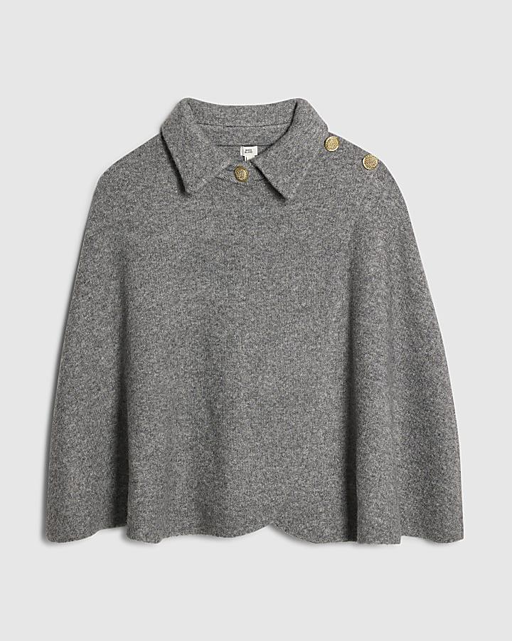 river island Grey Knitted Wrap Button Cape