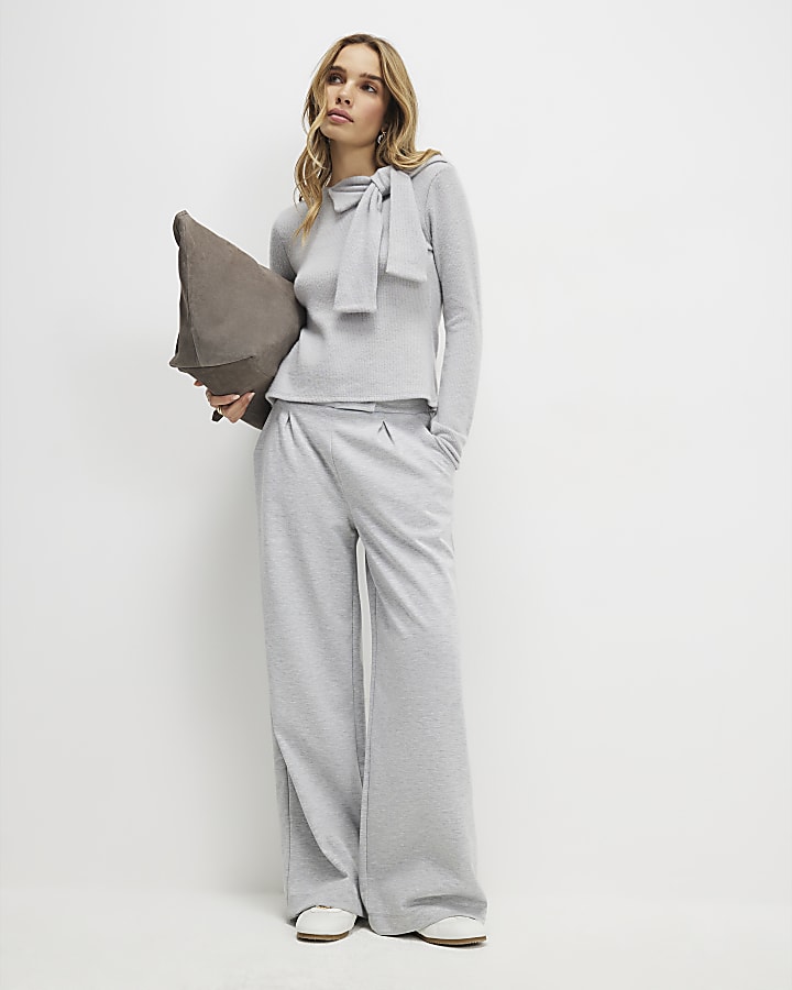 River Island Grey Long Sleeve Cosy Bow Top