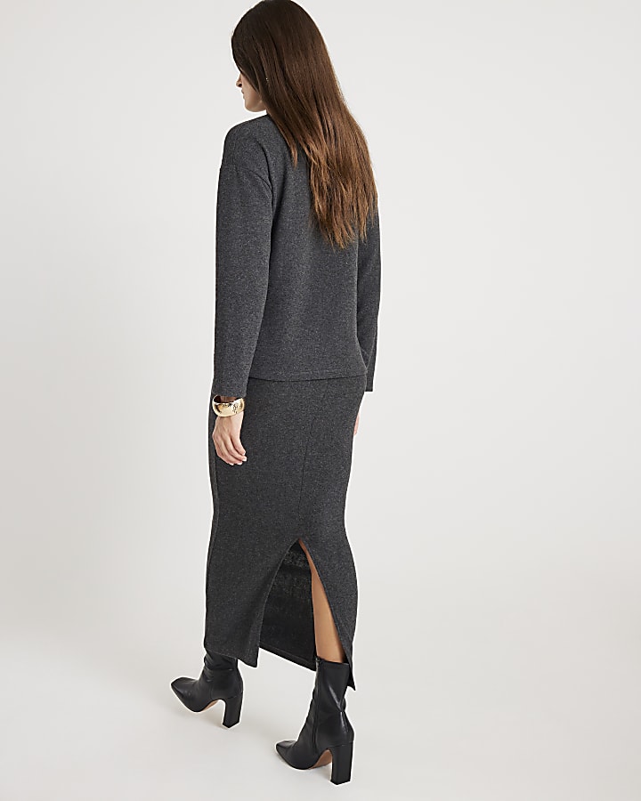 River Island Grey Long Sleeve Cosy Gold Detail Top