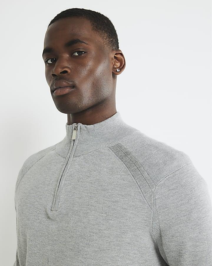 River Island Grey Long Sleeve Half Zip Jumper
