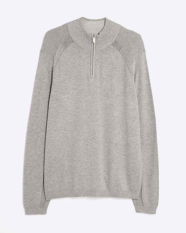 river island Grey Long Sleeve Half Zip Jumper