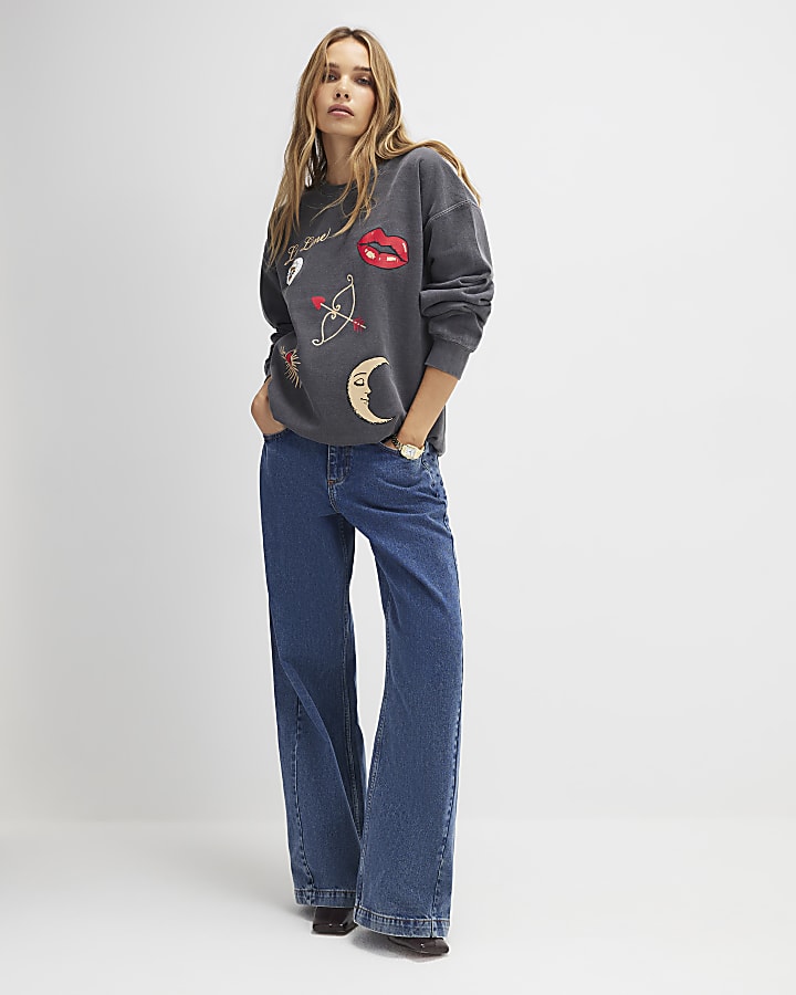 River Island Grey Long Sleeve La Lune Sweatshirt