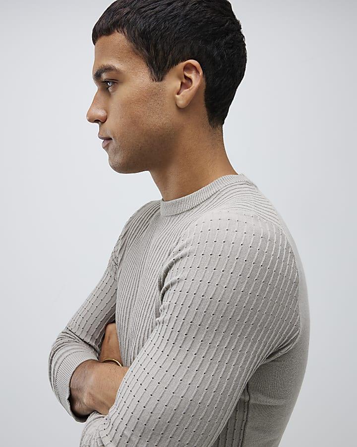 River Island Grey Long Sleeve Muscle Fit Jumper