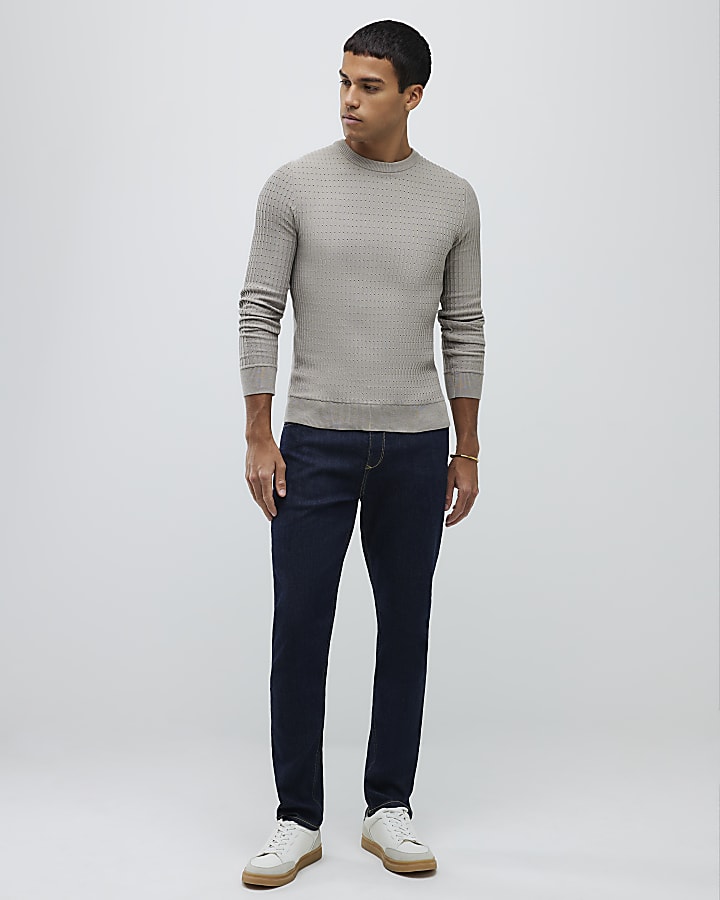 River Island Grey Long Sleeve Muscle Fit Jumper