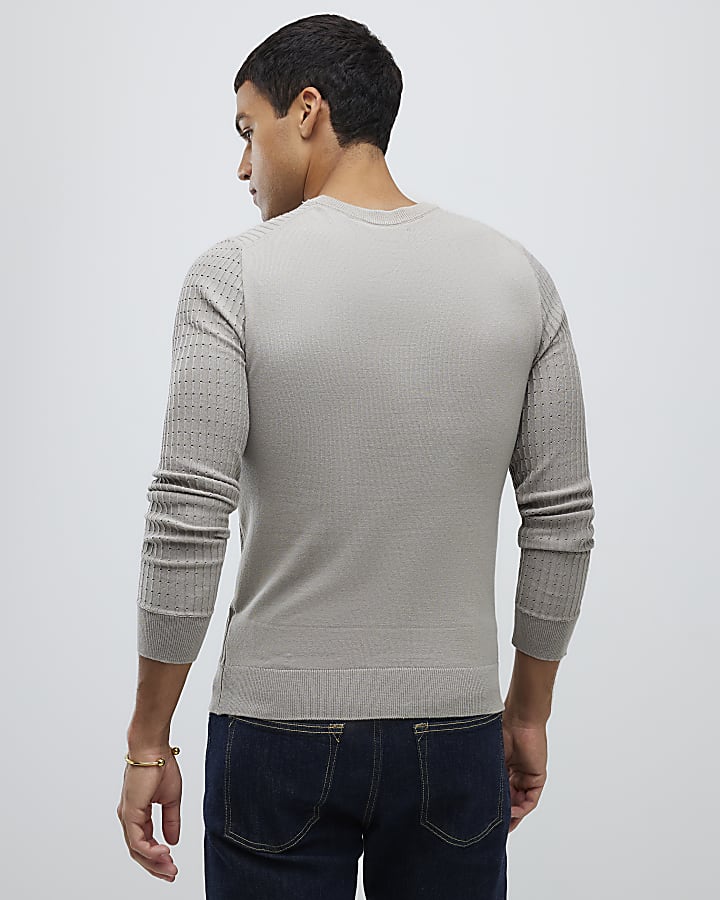 River Island Grey Long Sleeve Muscle Fit Jumper