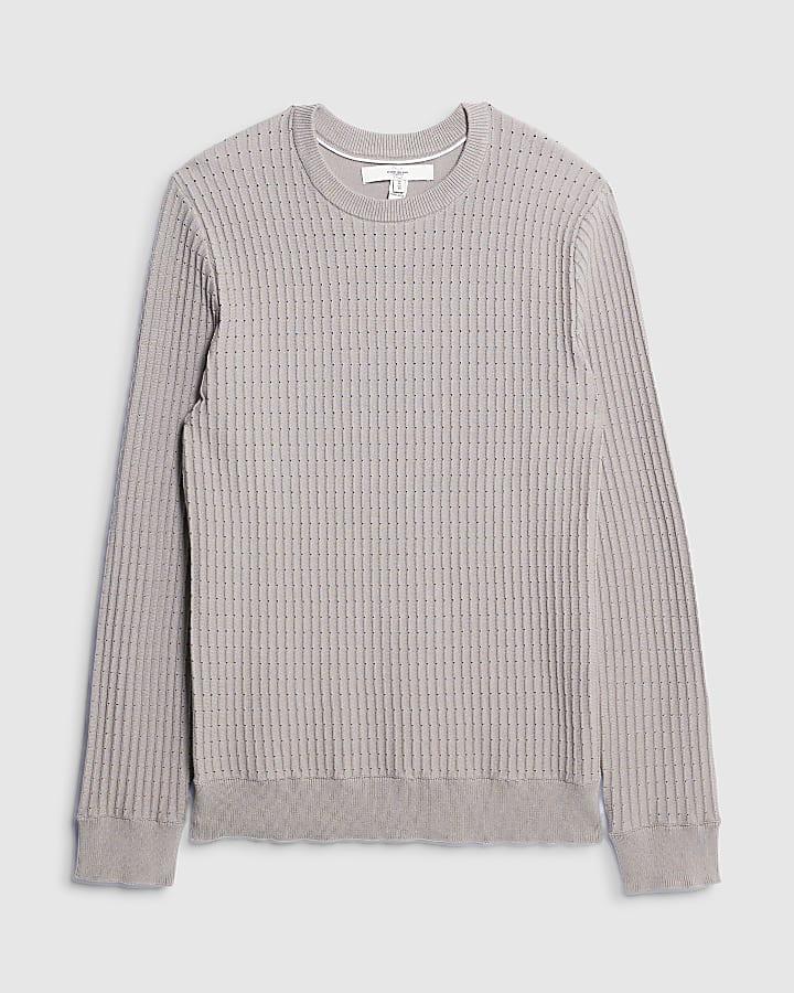 river island Grey Long Sleeve Muscle Fit Jumper
