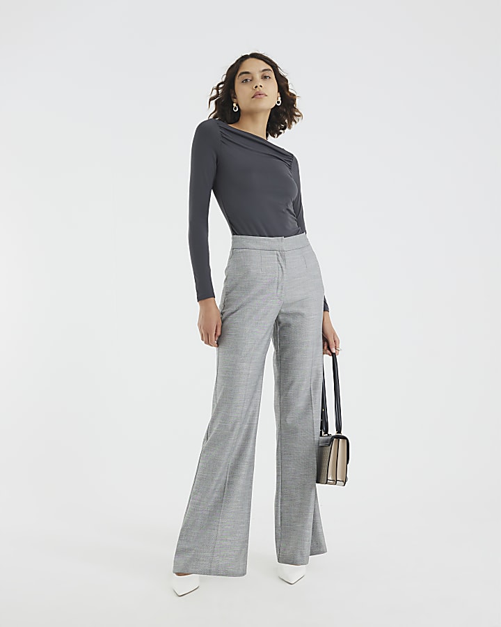 River Island Grey Long Sleeve Ruched Drape Top