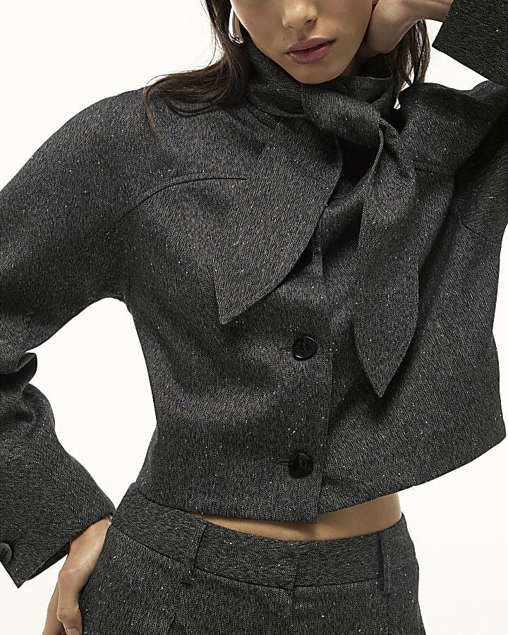 River Island Grey Long Sleeve Tie Neck Jacket