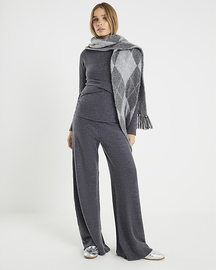 River Island Grey Long Sleeve Twist Front Cosy Top