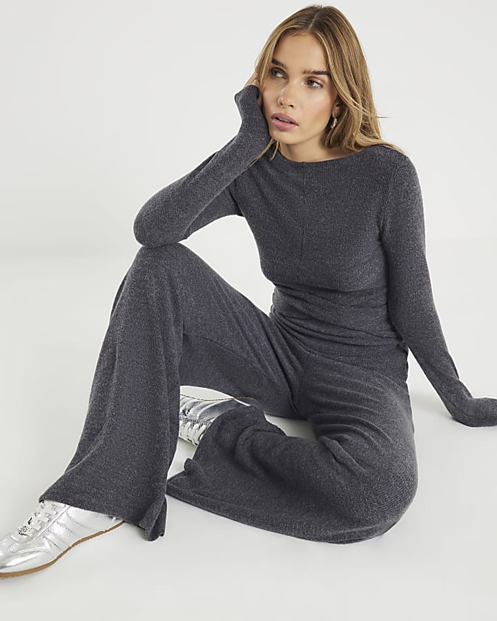 River Island Grey Long Sleeve Twist Front Cosy Top