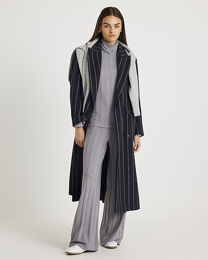 River Island Grey Long Sleeve Wide Ribbed Top