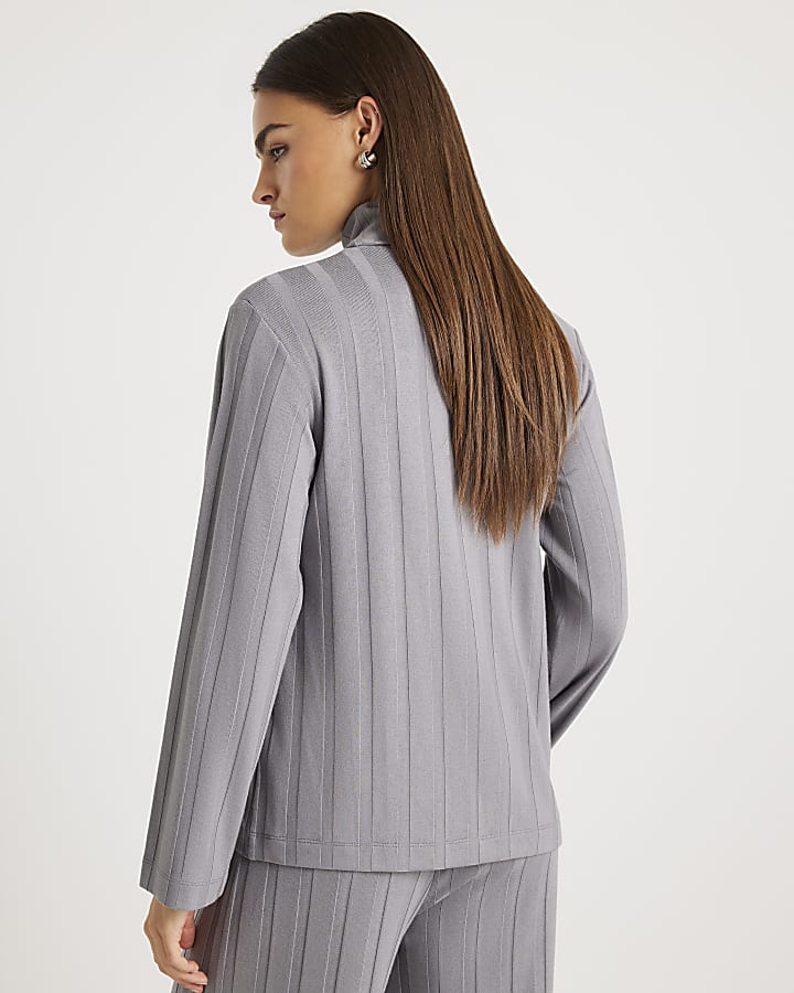 River Island Grey Long Sleeve Wide Ribbed Top