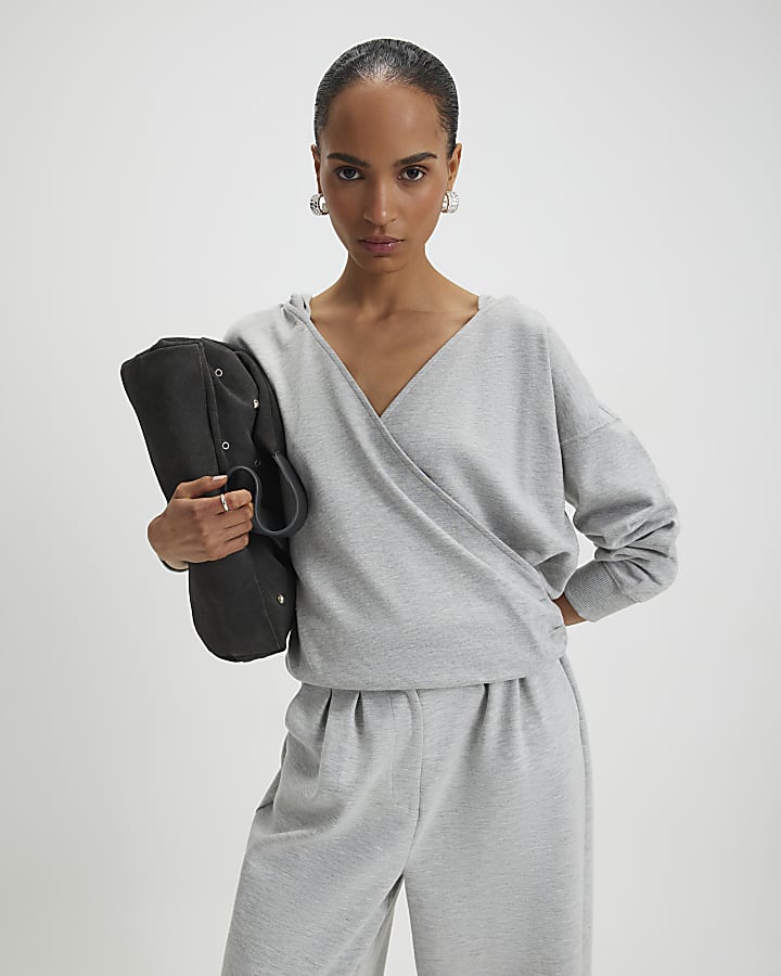 River Island Grey Long Sleeve Wrap Front Hoodie