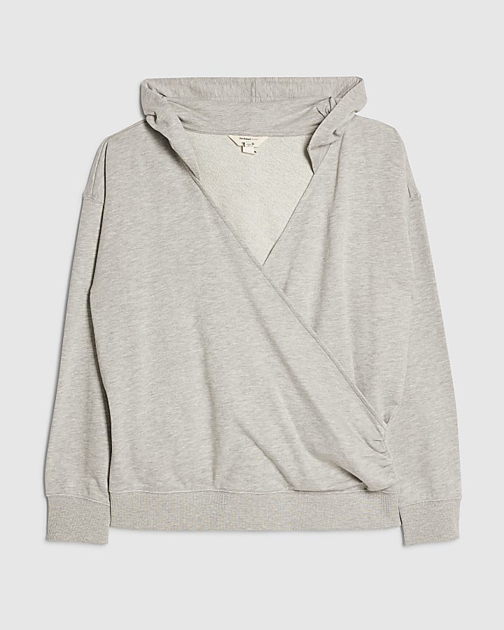 river island Grey Long Sleeve Wrap Front Hoodie