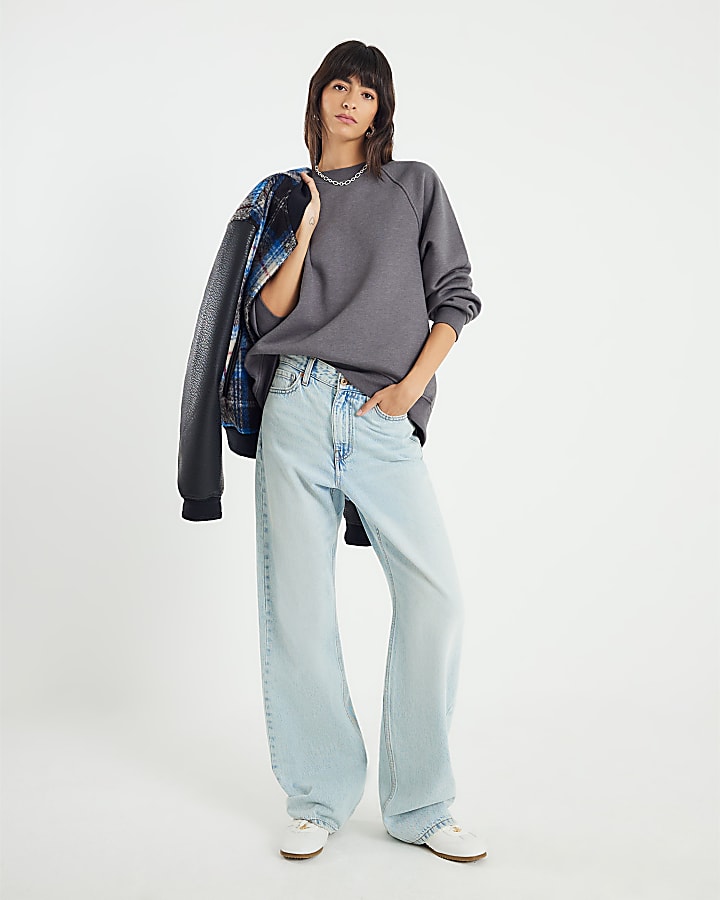 River Island Grey Long Sleeve Zip Back Sweatshirt