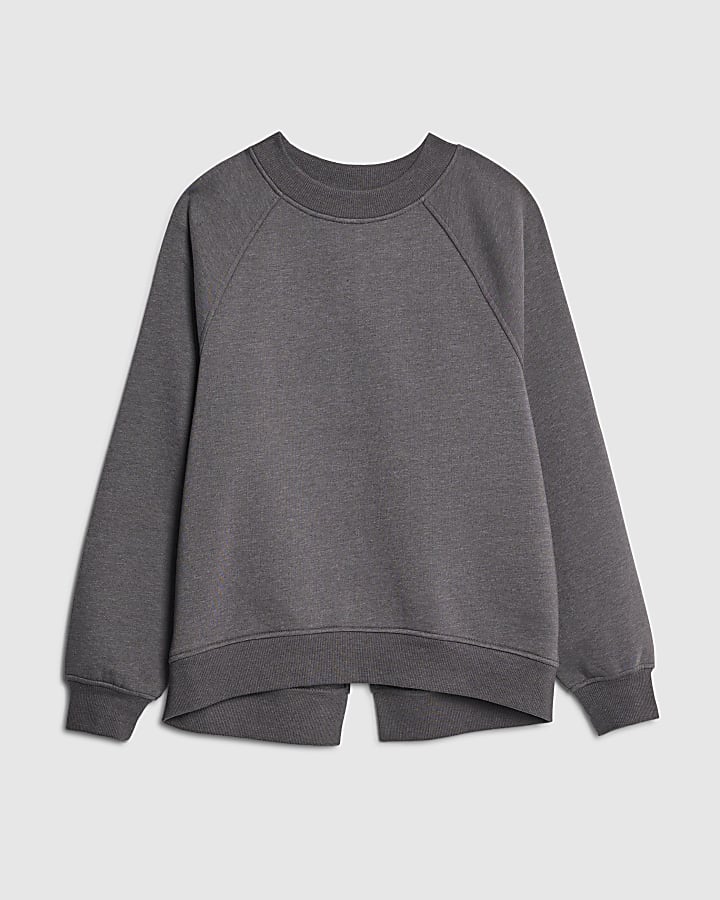 river island Grey Long Sleeve Zip Back Sweatshirt